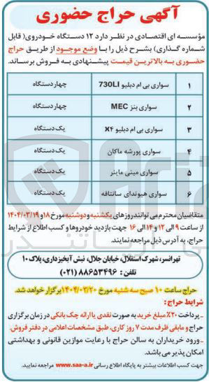 تصویر کوچک آگهی فروش ۱۲ دستگاه خودروی قابل شماره گذاری