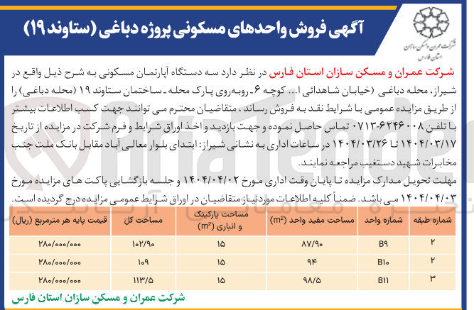 تصویر کوچک آگهی فروش سه دستگاه آپارتمان مسکونی