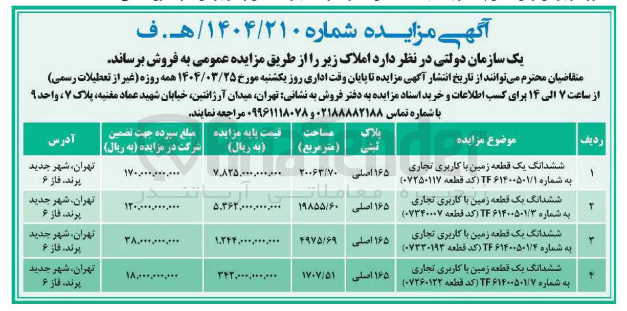 تصویر کوچک آگهی فروش املاک در 4 ردیف با کاربری تجاری