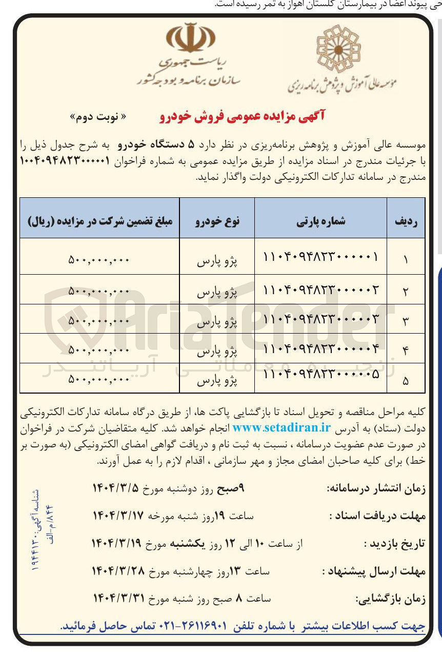 تصویر کوچک آگهی فروش 5 دستگاه خودرو پژو پارس