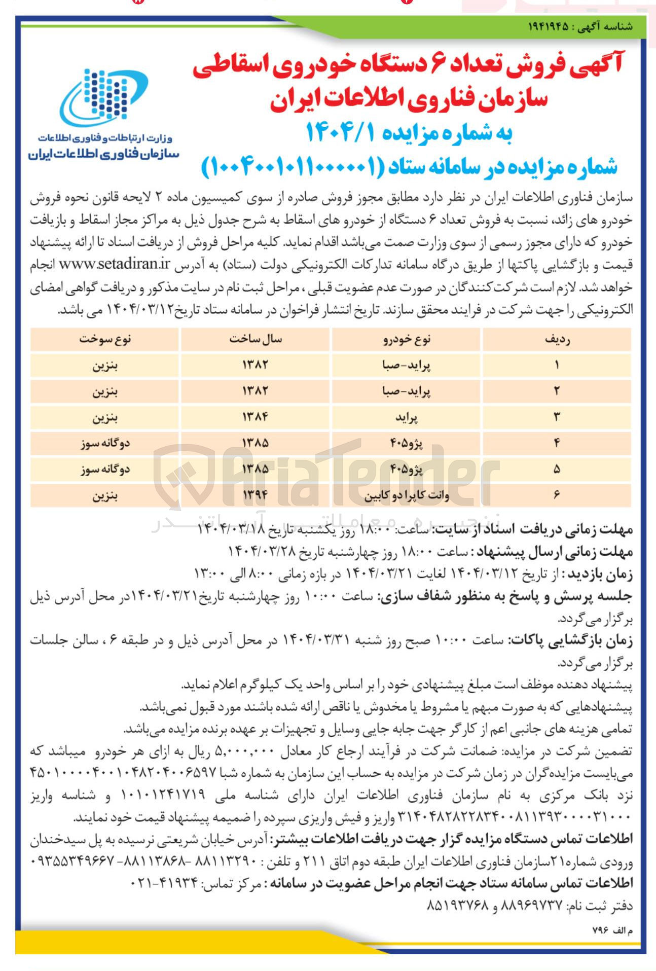 تصویر کوچک آگهی فروش تعداد ۶ دستگاه خودروی اسقاطی 