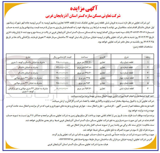 تصویر کوچک آگهی فروش شش قطعه زمین تجاری تفکیک شده از قطعه ۱۸۹۴ تجاری