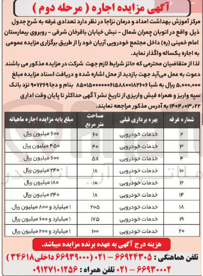 تصویر کوچک آگهی اجاره تعدادی غرفه ها در 9 ردیف (خدمات خودرویی)