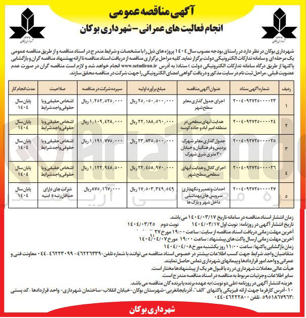 تصویر کوچک آگهی جدول گذاری معابر