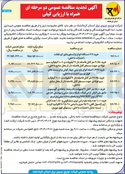 تصویر کوچک آگهی خرید ۲۱۷ دستگاه انواع ترانسفورماتور کم تلفات اعتبارات داخلی