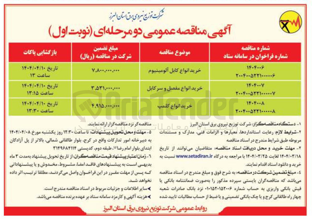 تصویر کوچک آگهی خرید انواع کابل آلومینیوم 
