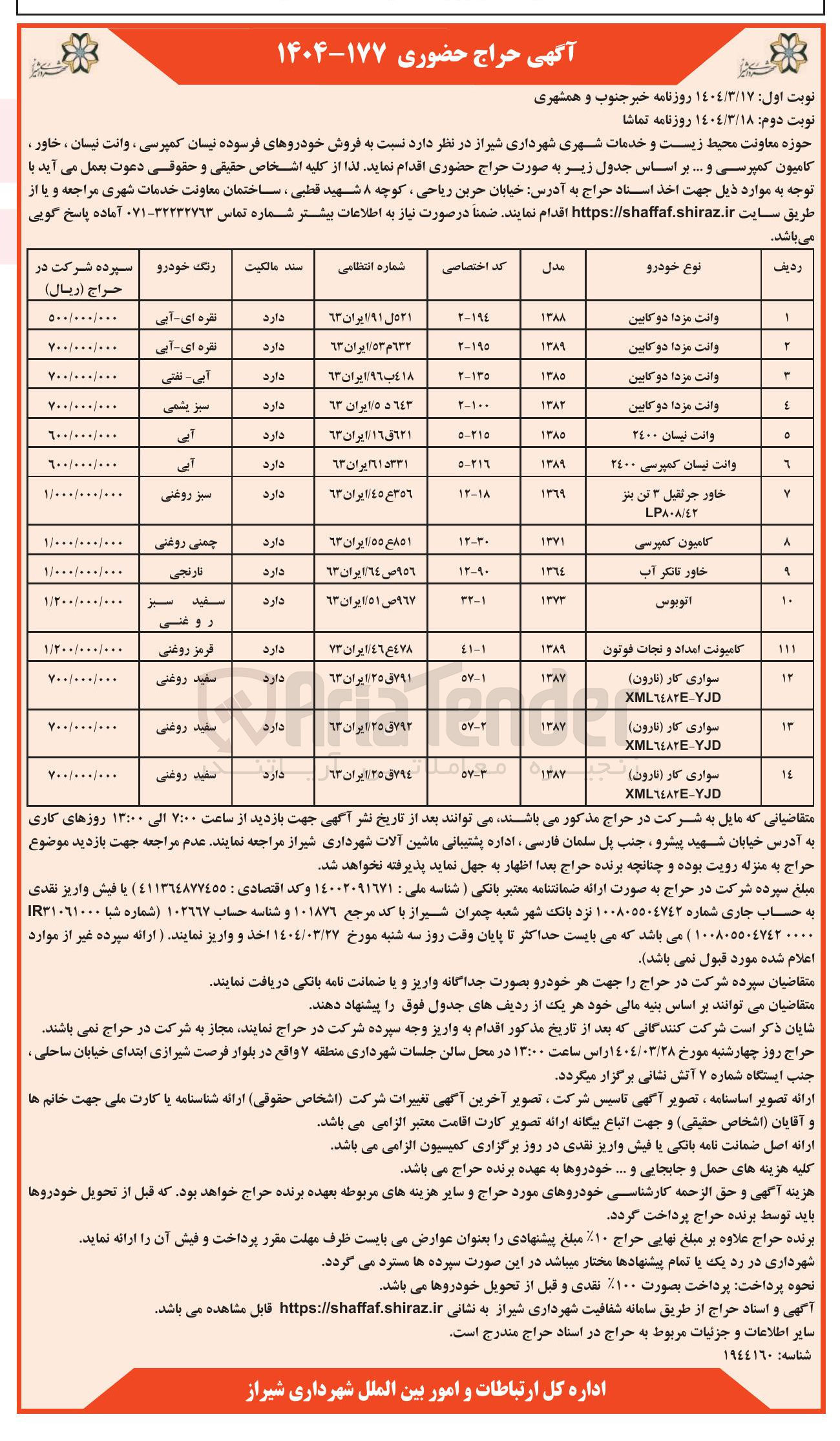 تصویر کوچک آگهی  فروش خودروهای فرسوده نیسان کمپرسی وانت نیسان ، خاورر، کامیون کمپرسی و ... در 14 ردیف