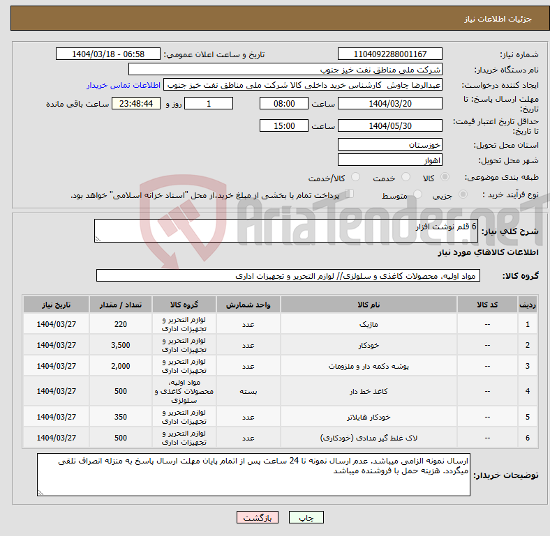 تصویر کوچک آگهی نیاز انتخاب تامین کننده-6 قلم نوشت افزار 