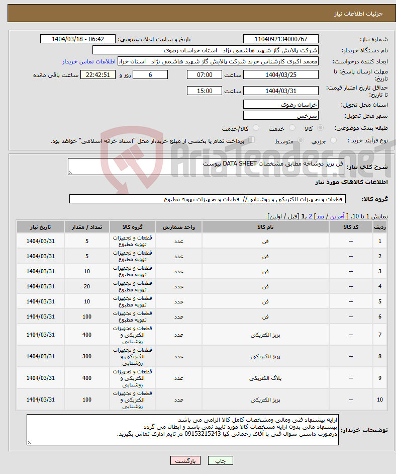 تصویر کوچک آگهی نیاز انتخاب تامین کننده-فن پریز دوشاخه مطابق مشخصات DATA SHEET پیوست
