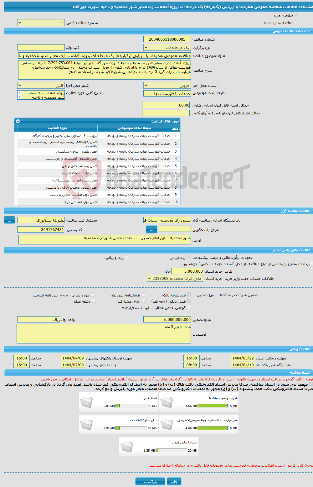 تصویر کوچک آگهی مناقصه عمومی همزمان با ارزیابی (یکپارچه) یک مرحله ای پروژه آماده سازی معابر شهر محمدیه و ناحیه شهری مهر گان 