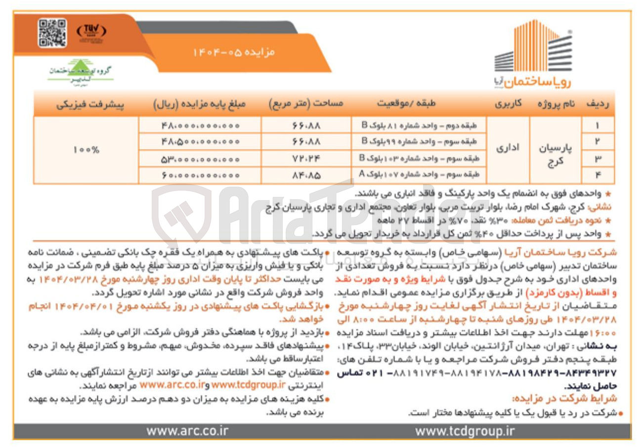 تصویر کوچک آگهی فروش تعدادی واحد اداری