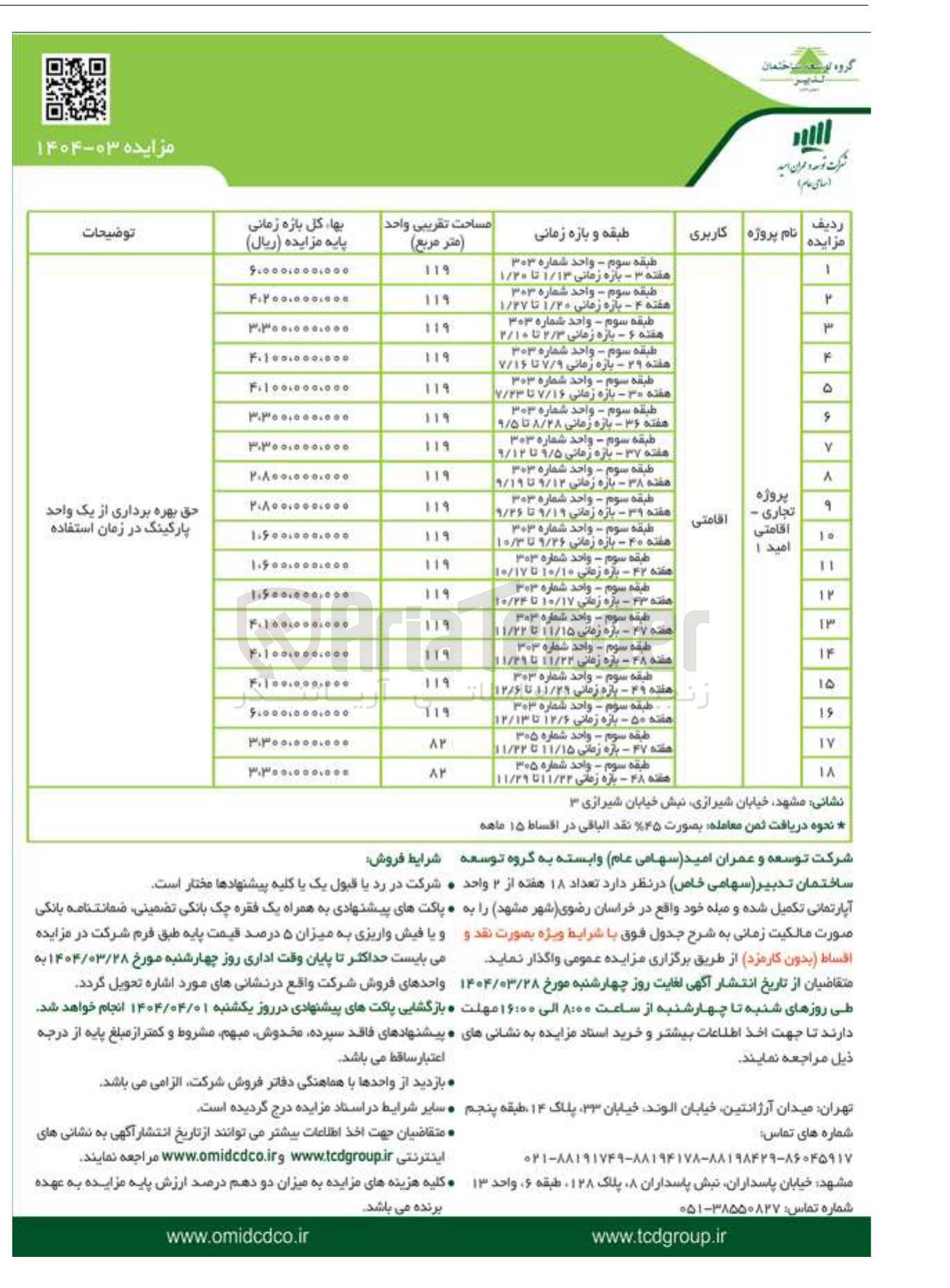 تصویر کوچک آگهی فروش تعداد ۱۸ هفته از ۲ واحد آپارتمانی تکمیل شده و مبله در روژه تجاری - اقامتی امید 1