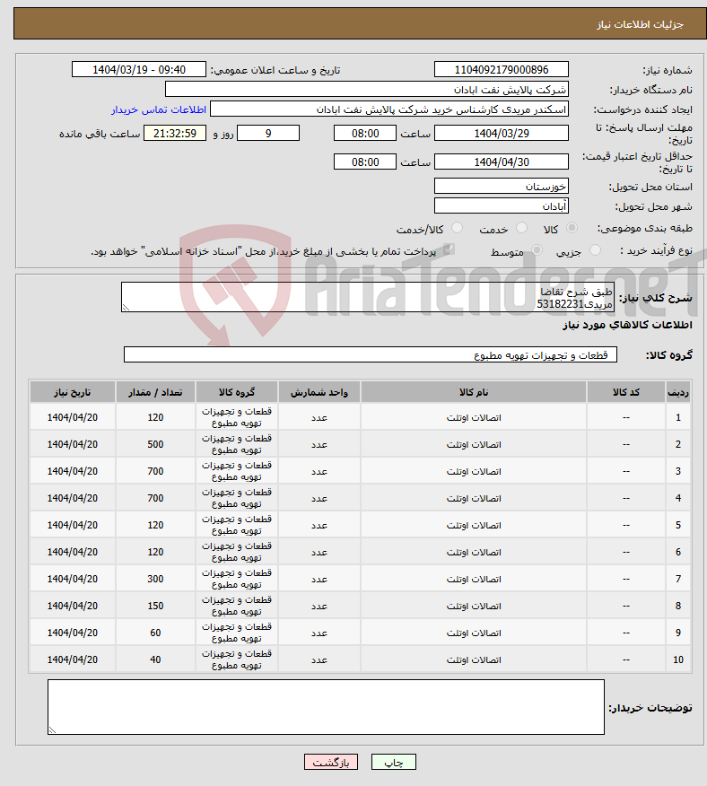 تصویر کوچک آگهی نیاز انتخاب تامین کننده-طبق شرح تقاضا مریدی53182231
