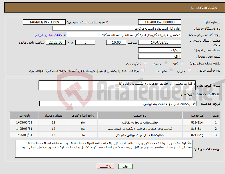 تصویر کوچک آگهی نیاز انتخاب تامین کننده-واگذاری بخشی از وظایف خدماتی و پشتیبانی اداره کل