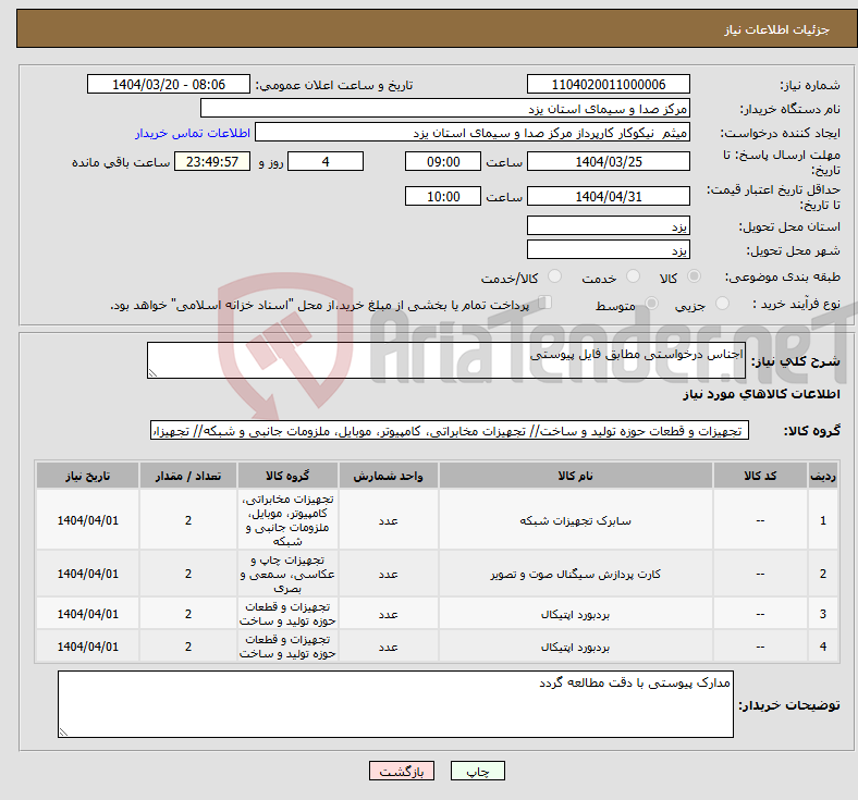 تصویر کوچک آگهی نیاز انتخاب تامین کننده-اجناس درخواستی مطابق فایل پیوستی