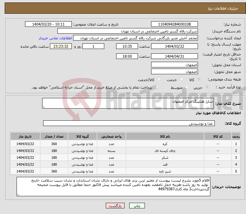 تصویر کوچک آگهی نیاز انتخاب تامین کننده-شارژ هتلینگ مرکز اصفهان