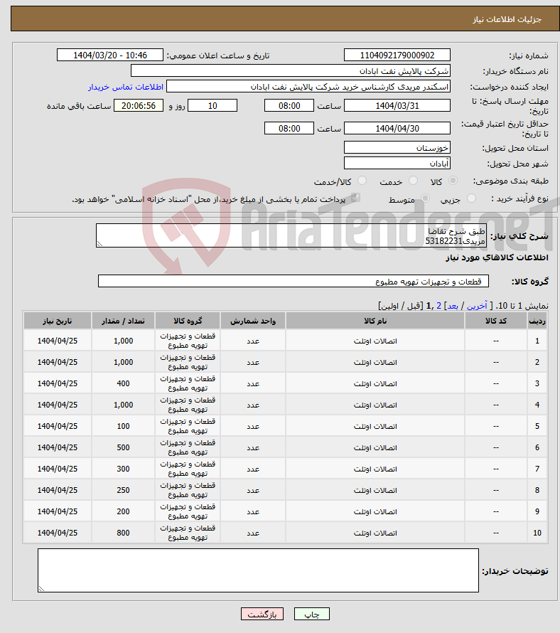تصویر کوچک آگهی نیاز انتخاب تامین کننده-طبق شرح تقاضا مریدی53182231