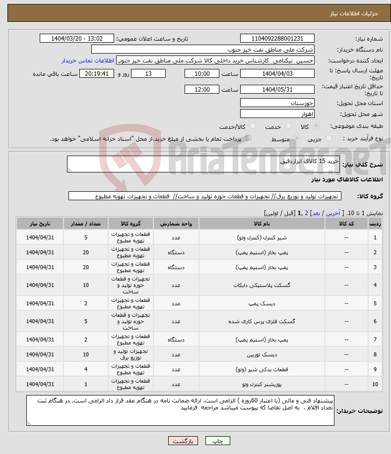 تصویر کوچک آگهی نیاز انتخاب تامین کننده-خرید 15 کالای ابزاردقیق