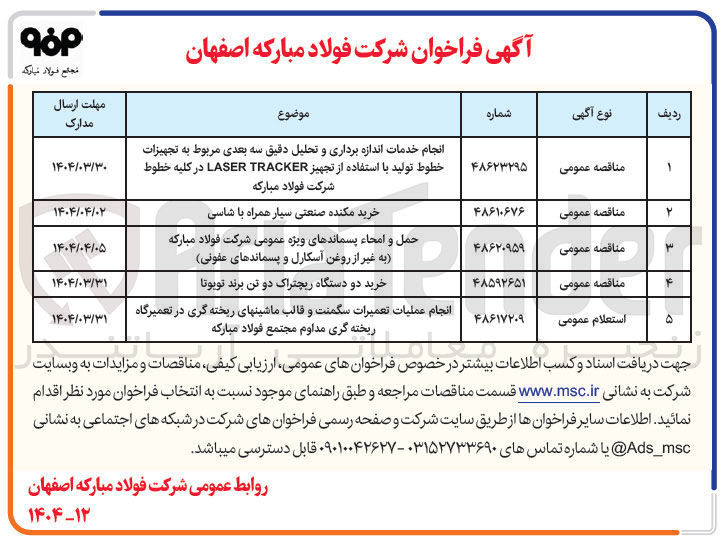 تصویر کوچک آگهی انجام خدمات اندازه برداری و تحلیل دقیق سه بعدی مربوط به تجهیزات خطوط تولید با استفاده از تجهیز TRACKER LASER در کلیه خطوط