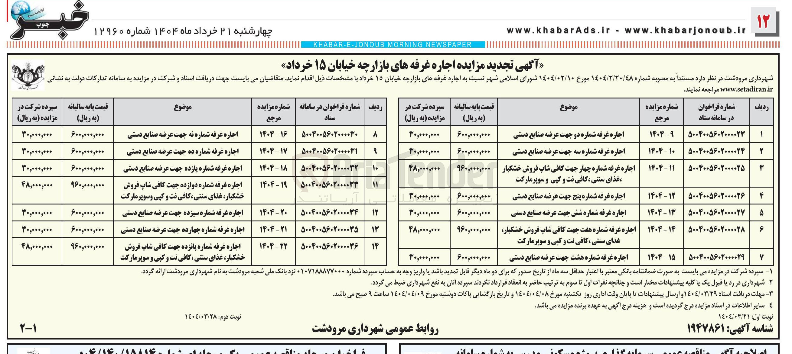 تصویر کوچک آگهی اجاره غرفه شماره چهارده جهت عرضه صنایع دستی