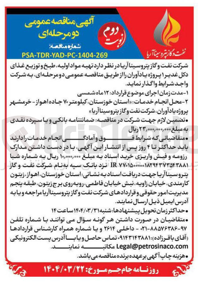 تصویر کوچک آگهی  تهیه مواد اولیه طبخ و توزیع غذا