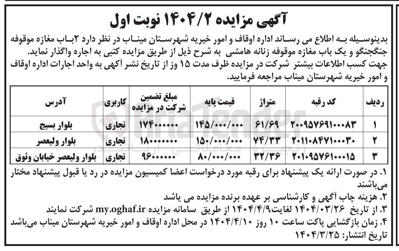 تصویر کوچک آگهی  ۲ باب مغازه موقوفه