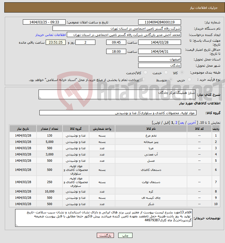تصویر کوچک آگهی نیاز انتخاب تامین کننده-شارژ هتلینگ مرکز چادگان