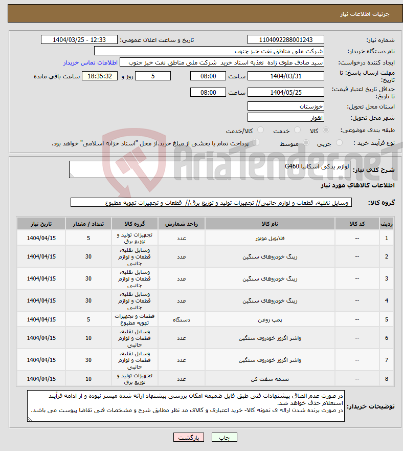 تصویر کوچک آگهی نیاز انتخاب تامین کننده-لوازم یدکی اسکانیا G460