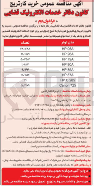 تصویر کوچک آگهی تامین و خرید کارتریج به مدل های HP 05A - HP 26A - HP 79A - HP 80A - HP 85A - HP 87A - HP C 285 - Canon 725