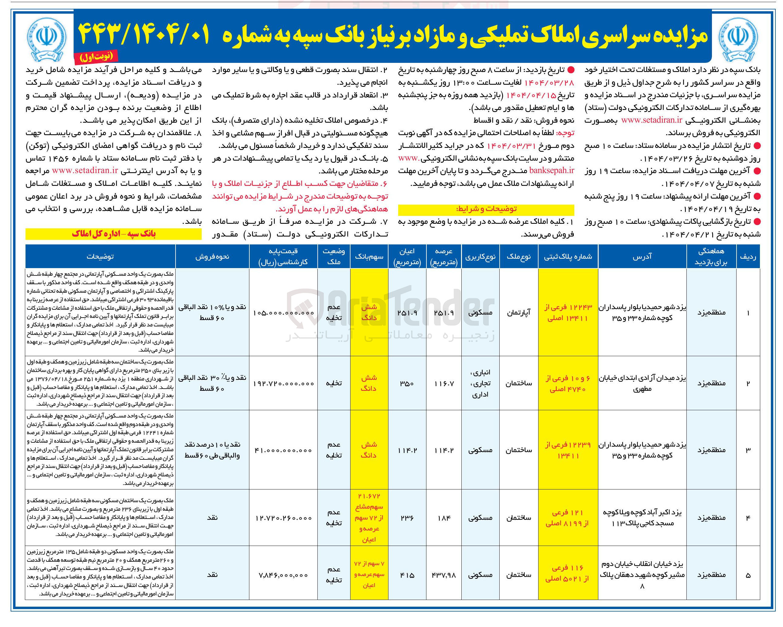 تصویر کوچک آگهی فروش املاک در 5 ردیف با کاربری مسکونی - تجاری - اداری