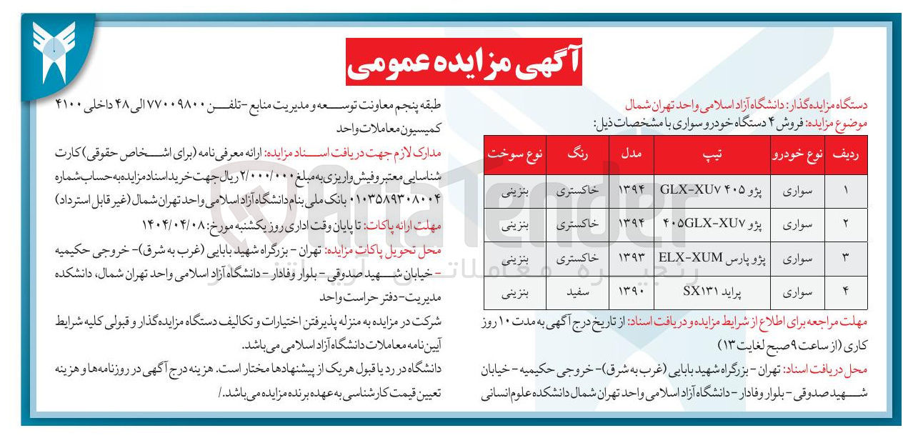 تصویر کوچک آگهی فروش ۴ دستگاه خودرو سواری