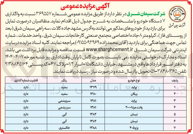 تصویر کوچک آگهی واگذاری 
۷ دستگاه خودرو 