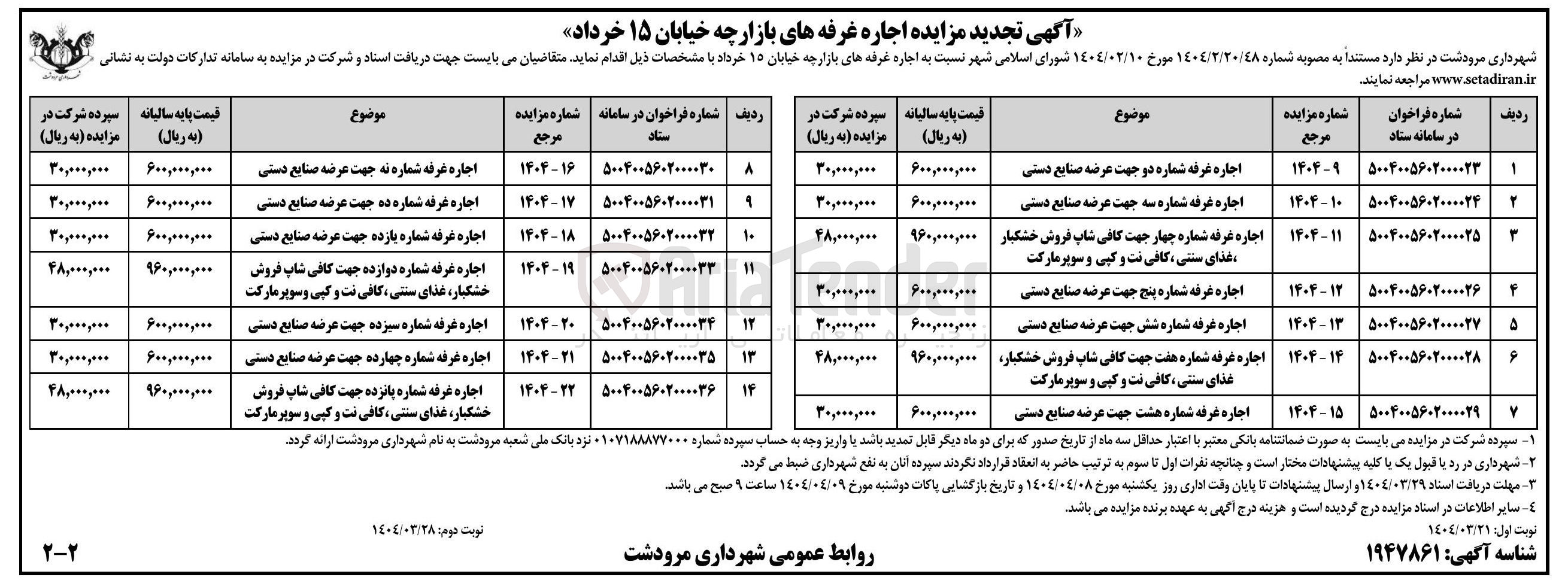 تصویر کوچک آگهی اجاره غرفه شماره چهارده جهت عرضه صنایع دستی