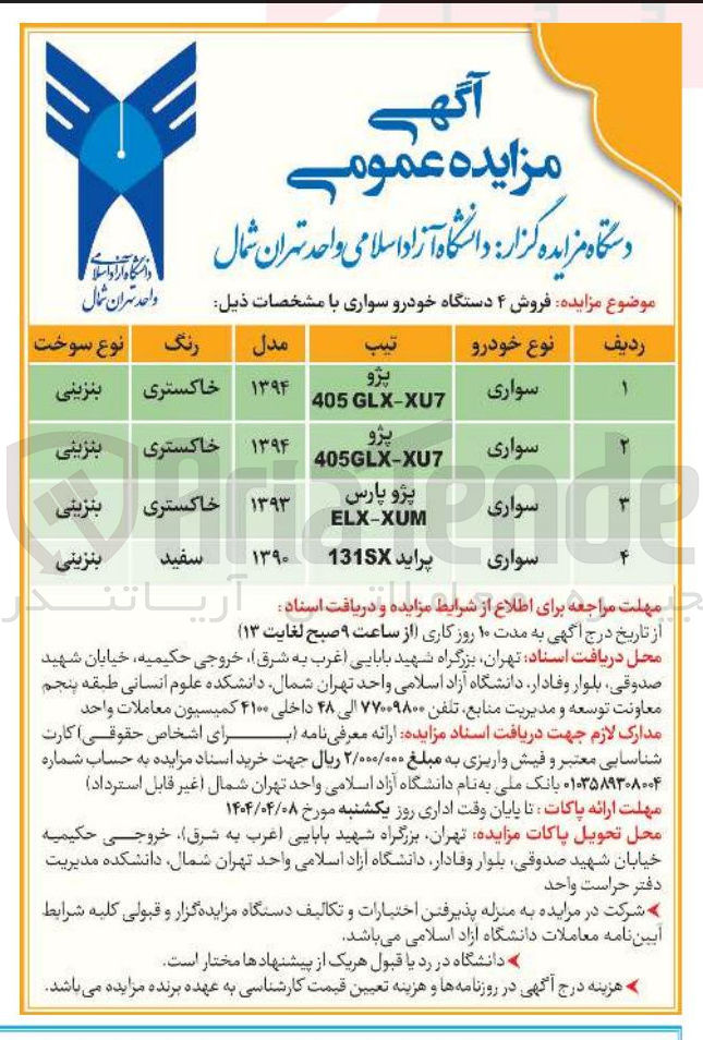 تصویر کوچک آگهی فروش 4 دستگاه خودرو سواری (پژو و پراید)