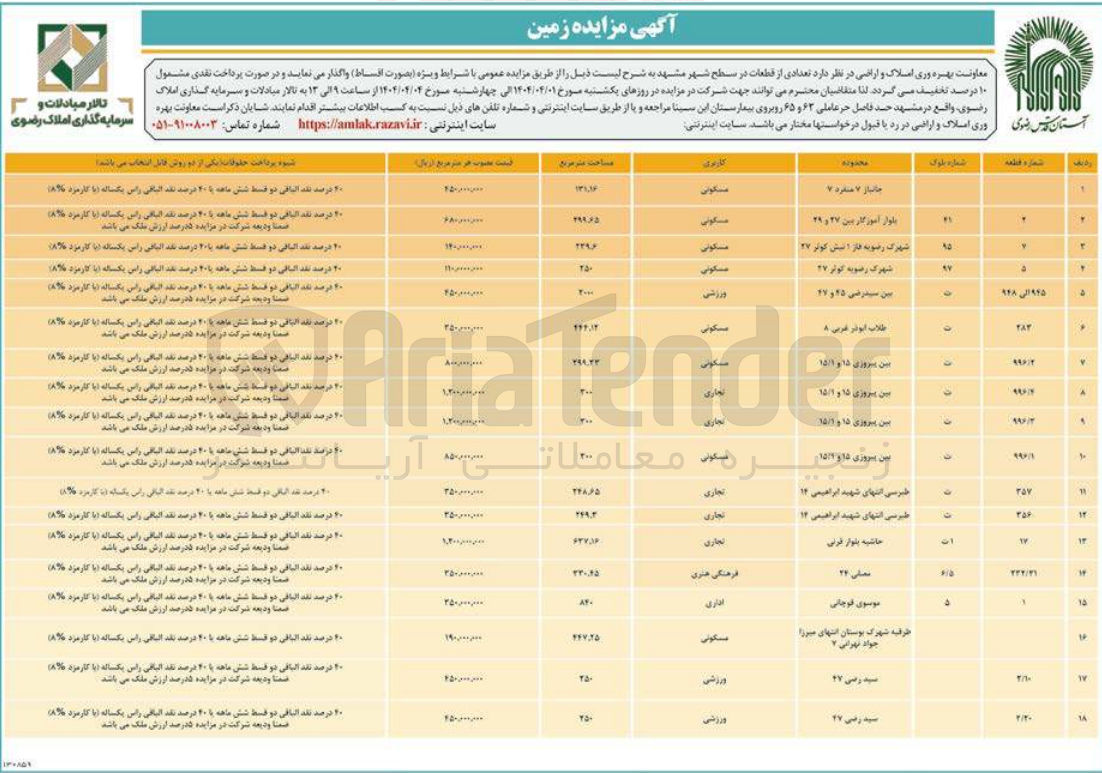 تصویر کوچک آگهی مزایده زمین