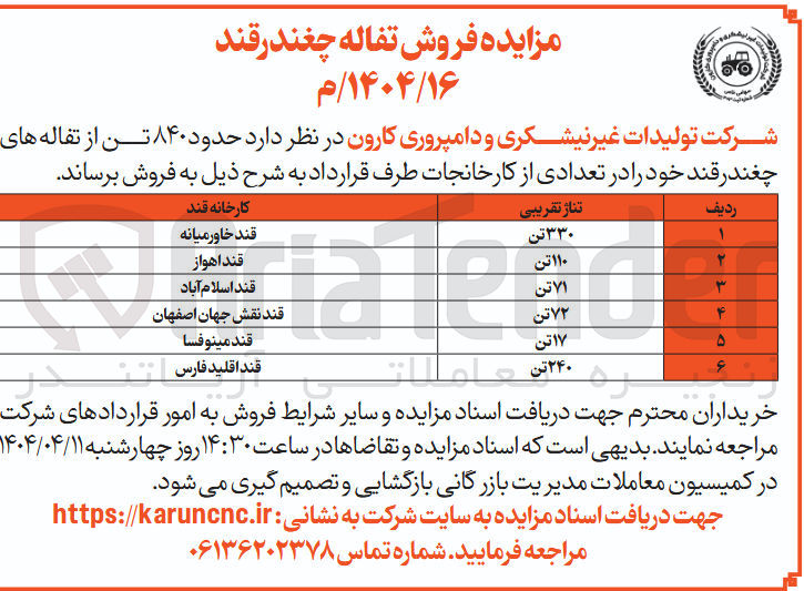تصویر کوچک آگهی ۸۴۰ تن تفاله چغندر قندی