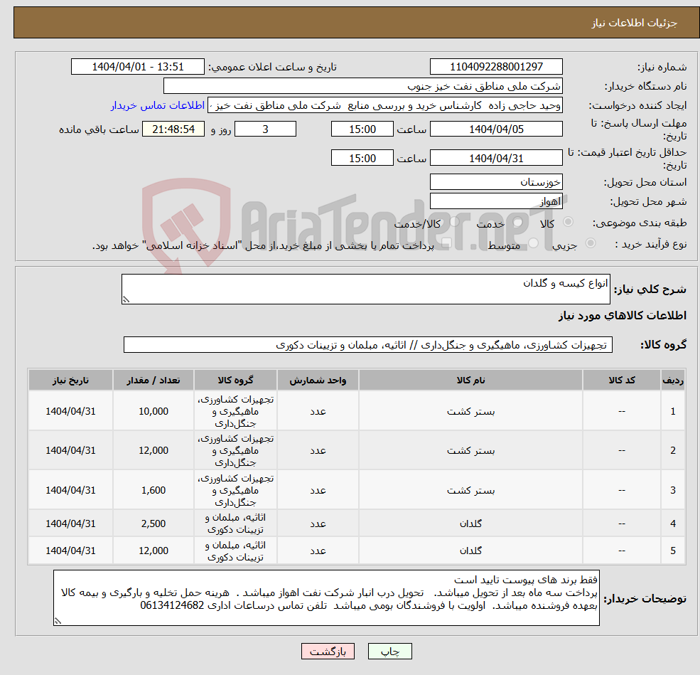 تصویر کوچک آگهی نیاز انتخاب تامین کننده-انواع کیسه و گلدان