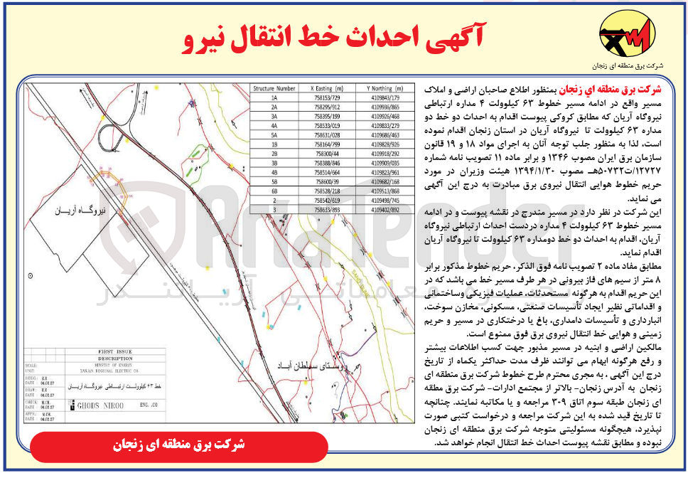 تصویر کوچک آگهی احداث دو خط دو مداره ۶۳ کیلوولت