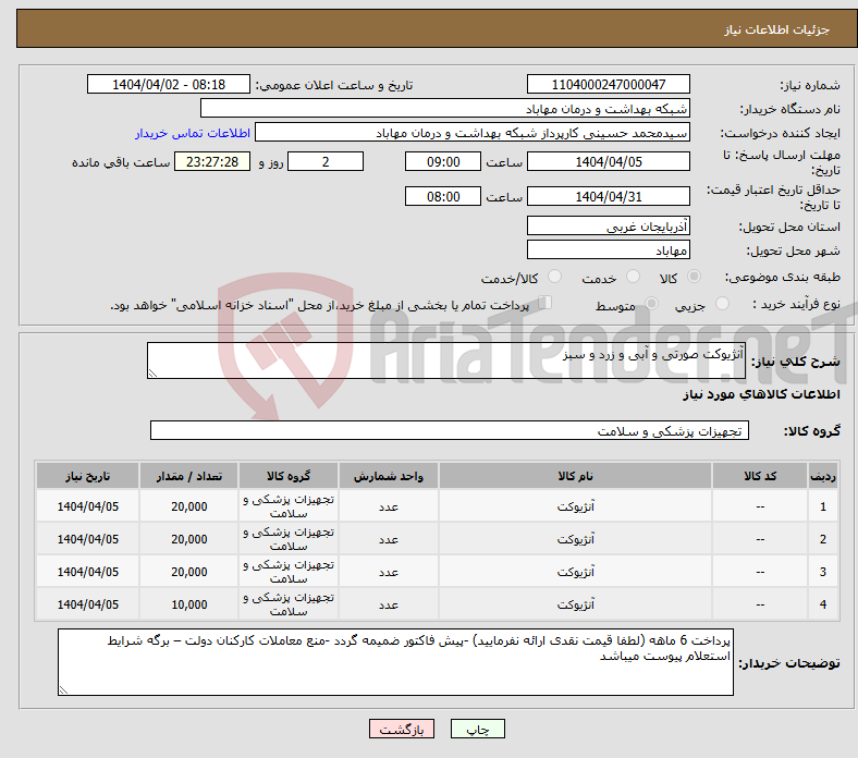 تصویر کوچک آگهی نیاز انتخاب تامین کننده-آنژیوکت صورتی و آبی و زرد و سبز