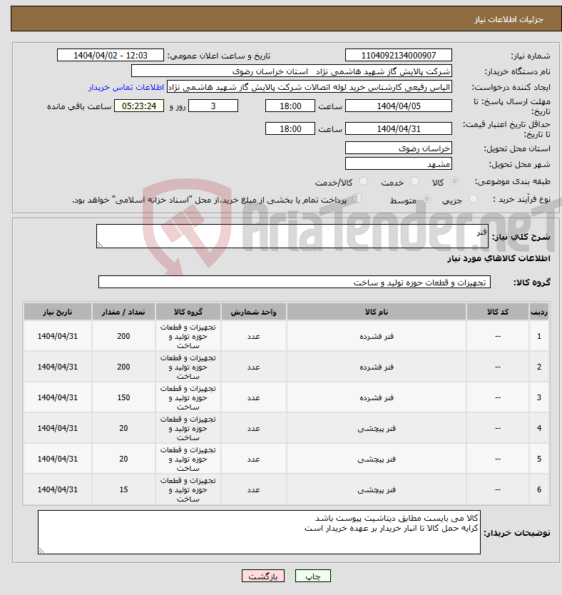 تصویر کوچک آگهی نیاز انتخاب تامین کننده-فنر