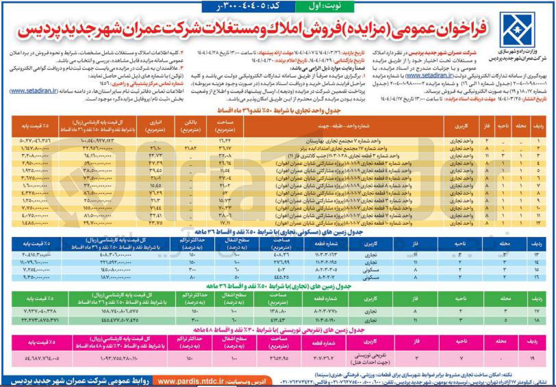 تصویر کوچک آگهی فروش املاک و مستغلات در 19 ردیف با کاربریتجاری - زمین های مسکونی و تجاری - زمین های تفریحی توریستی