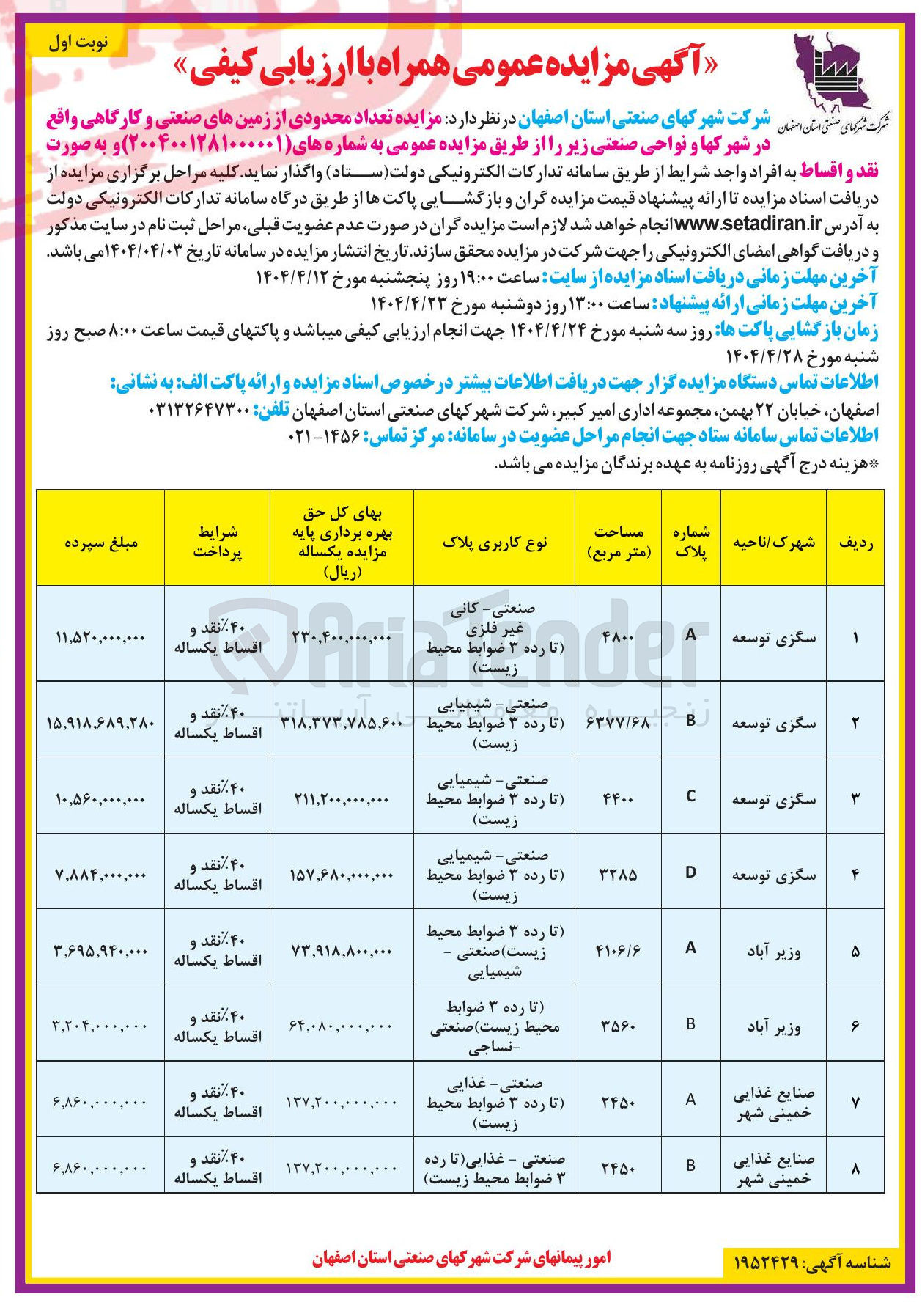 تصویر کوچک آگهی فروش تعداد محدودی از زمین های صنعتی و کارگاهی در 8 ردیف