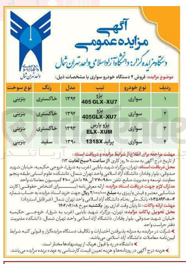 تصویر کوچک آگهی فروش ۴ دستگاه خودرو سواری (پژو - پراید)