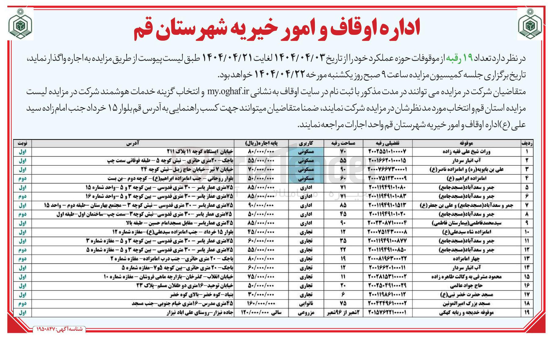 تصویر کوچک آگهی فروش تعداد 19 رقبه با کاربری مسکونی - اداری - تجاری - نانوایی - مزروعی