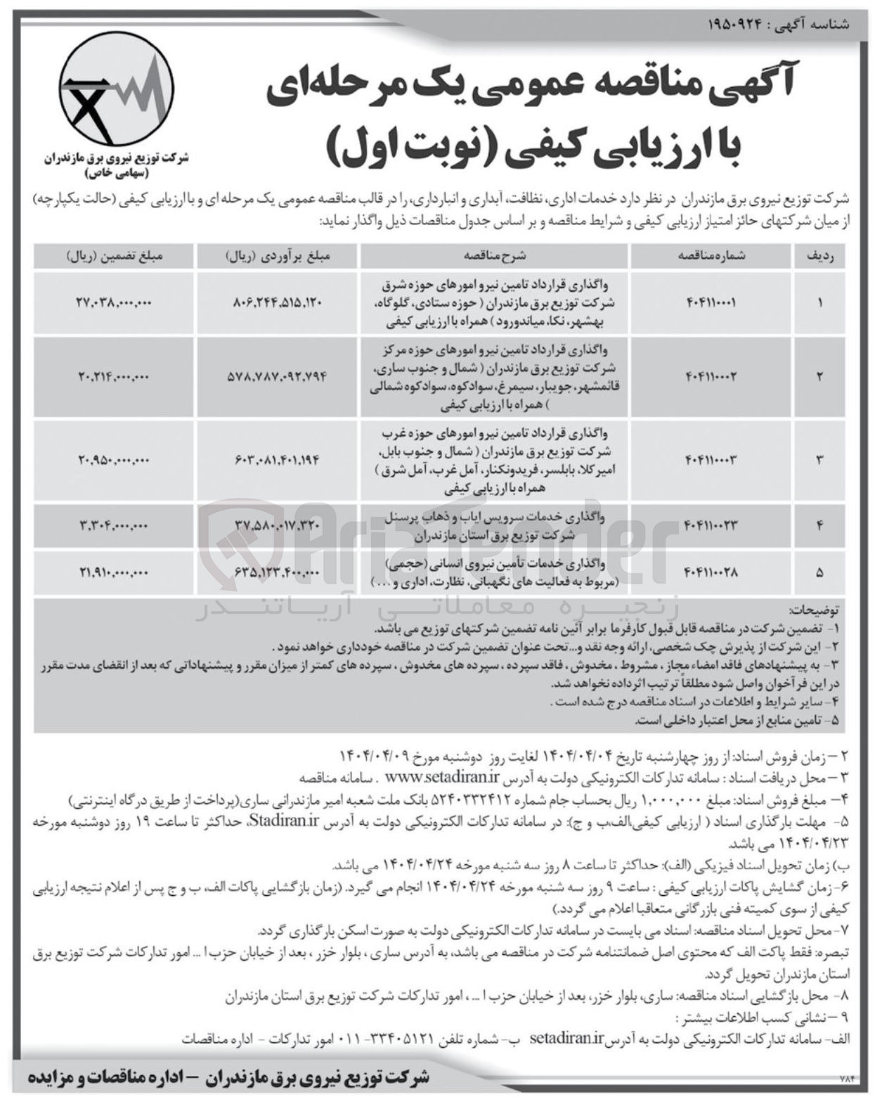 تصویر کوچک آگهی واگذاری خدمات تأمین نیروی انسانی (حجمی) مربوط به فعالیتهای نگهبانی. نظارت. اداری و ...