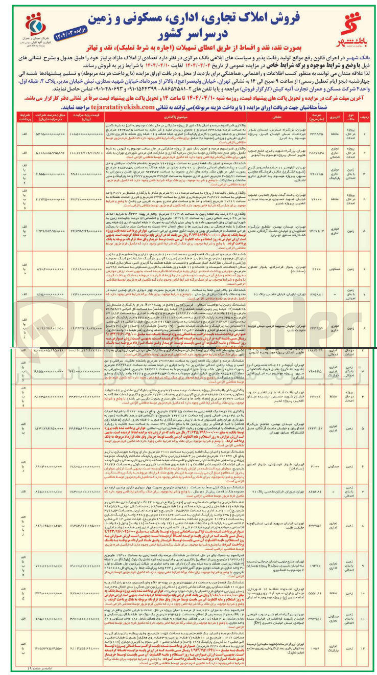 تصویر کوچک آگهی فروش املاک تجاری، اداری، مسکونی، زمین در سراسر کشور در 12 ردیف 