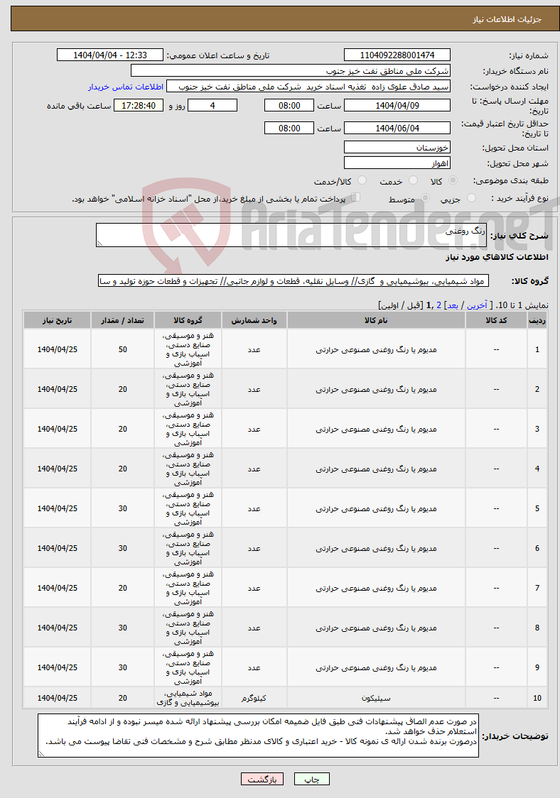 تصویر کوچک آگهی نیاز انتخاب تامین کننده-رنگ روغنی