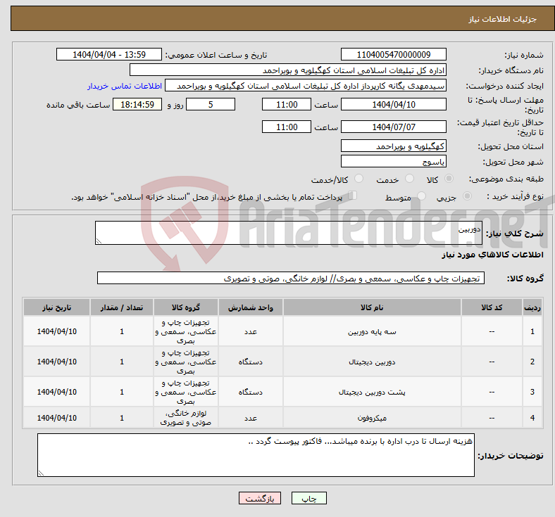 تصویر کوچک آگهی نیاز انتخاب تامین کننده-دوربین