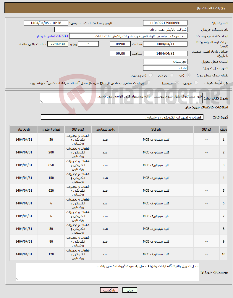 تصویر کوچک آگهی نیاز انتخاب تامین کننده-فیوز مینیاتوری طبق شرح پیوست . ارائه پیشنهاد فنی الزامی می باشد. 