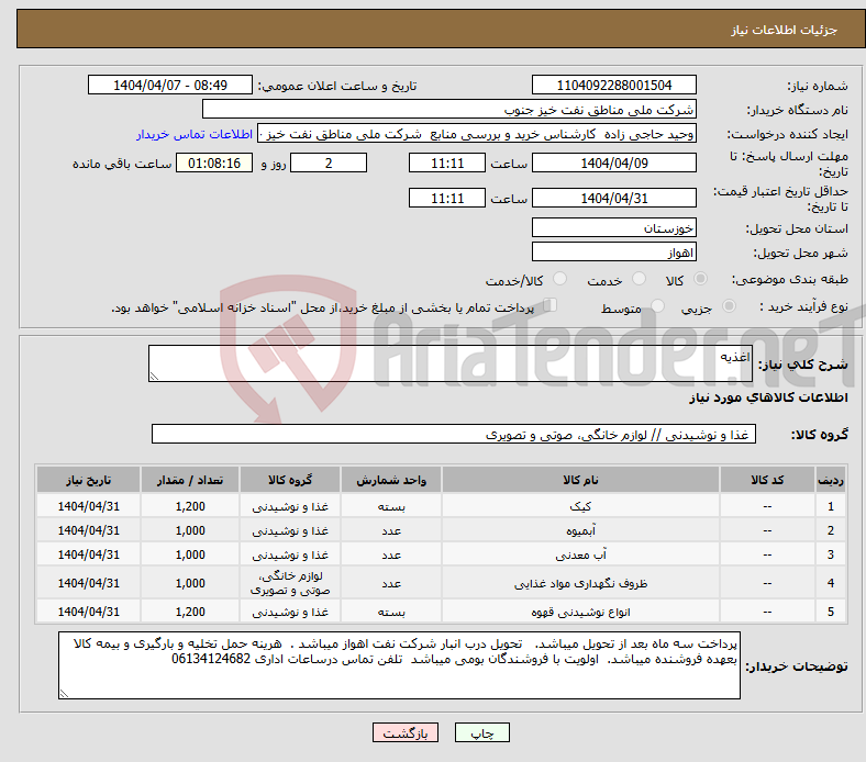 تصویر کوچک آگهی نیاز انتخاب تامین کننده-اغذیه